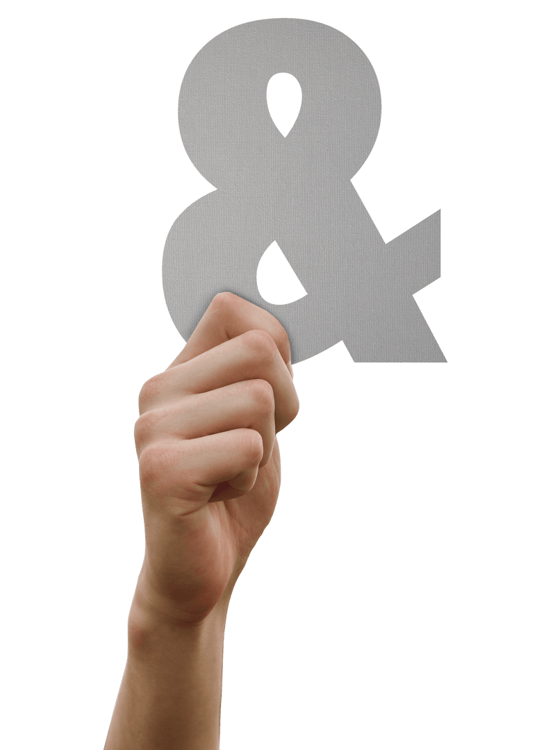 Transparent Hand Holding Modern Ampersand Sign Concept