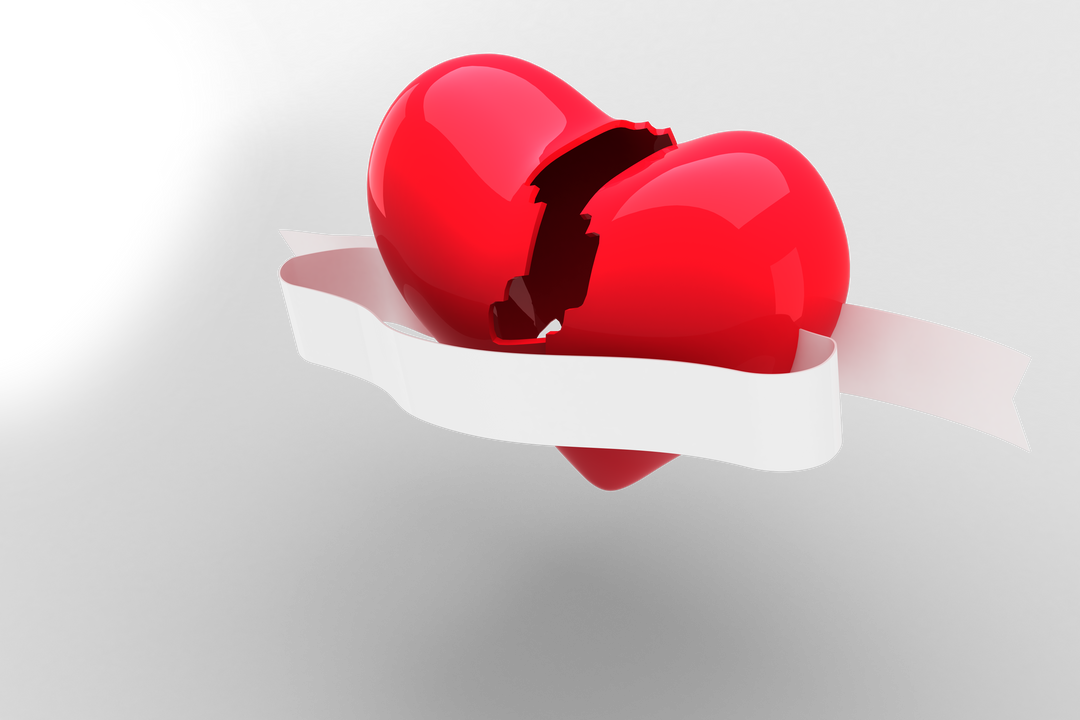 Red Broken Heart with White Ribbon on Transparent Background - Download Free Stock Images Pikwizard.com