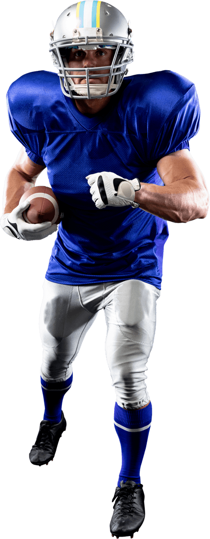 Transparent American Football Player Charging with Football