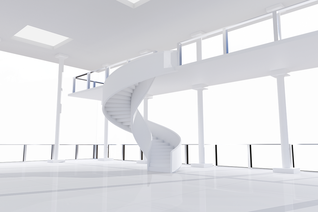 Futuristic Transparent Interior with White Spiral Staircase - Download Free Stock Images Pikwizard.com