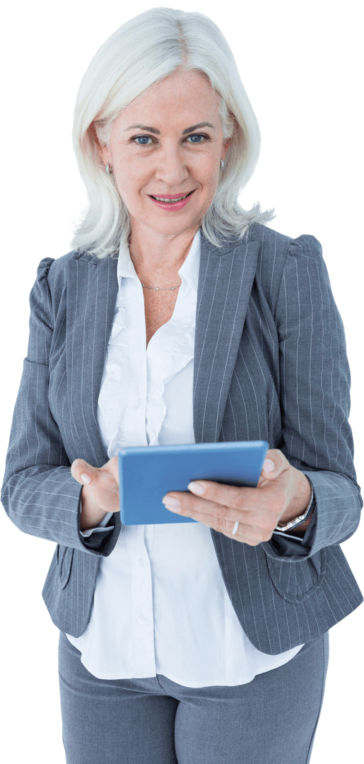 Confident Businesswoman Using Tablet with Transparent Background