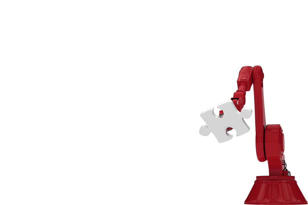 Transparent Robotic Arm Holding Puzzle Piece on White