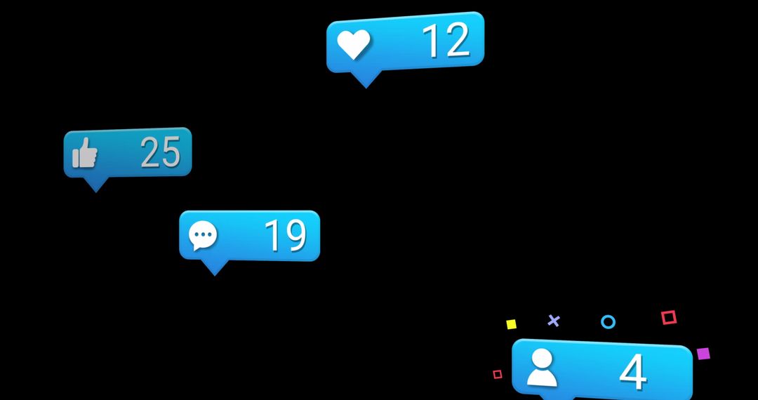 Floating Social Media Notifications on Black Background