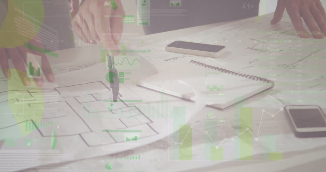 Architects Analyzing Plans with Digital Financial Overlays