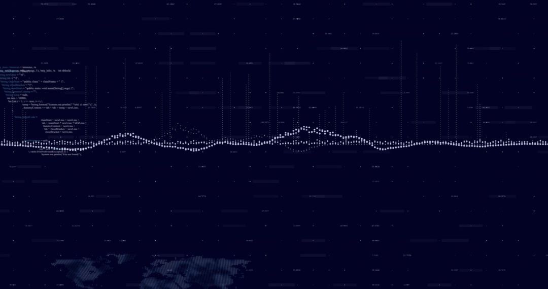 Futuristic Horizontal Neon Waveform Pulsing On Dark Analytics Dashboard With Code Overlay