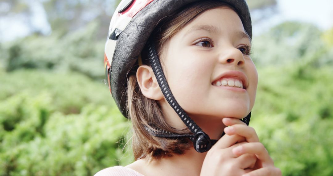 Young Girl Smiling with Bike Helmet in a Park - Free Images, Stock Photos and Pictures on Pikwizard.com