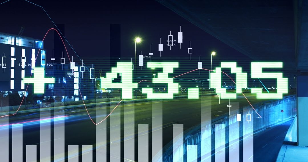 Data Analytics and City Night Skyline Creative Overlay