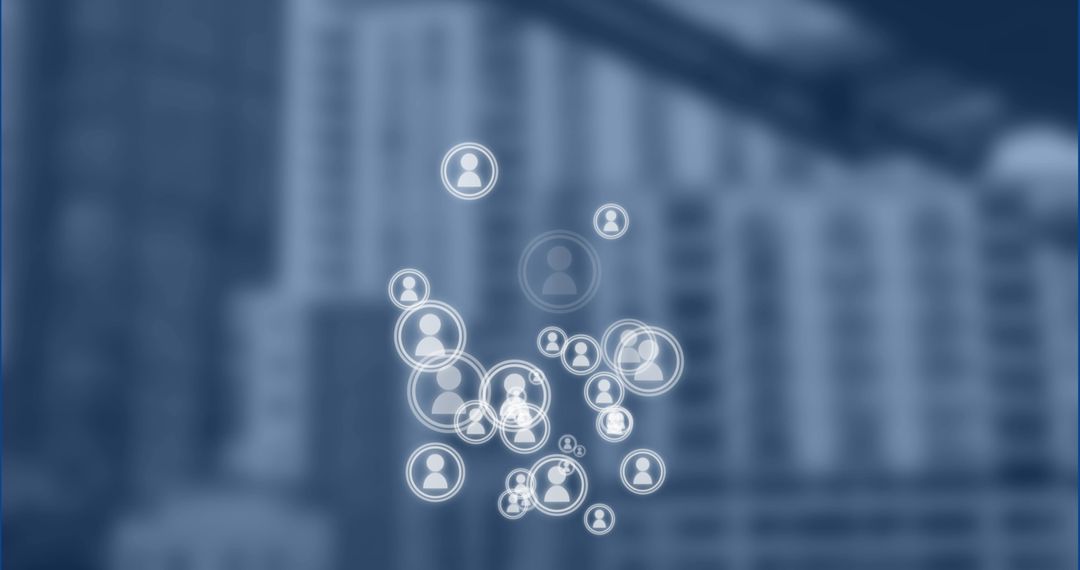 Digital Network Icons Hovering Over Cityscape Background