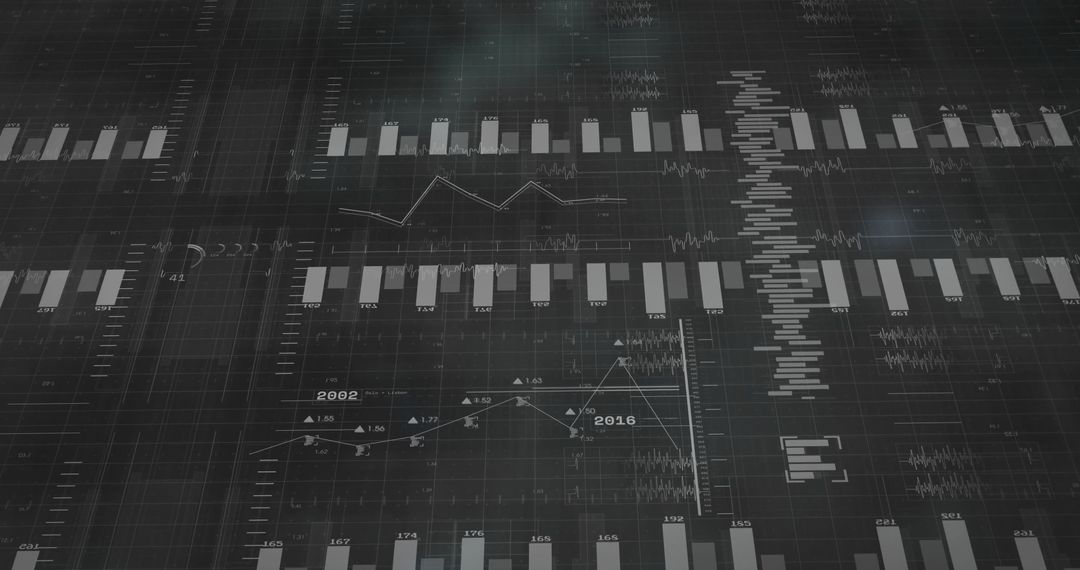 Abstract Digital Data Network with Graphs and Bar Charts