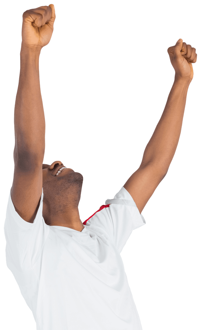 Transparent Joyful Soccer Fan Cheering with Raised Arms