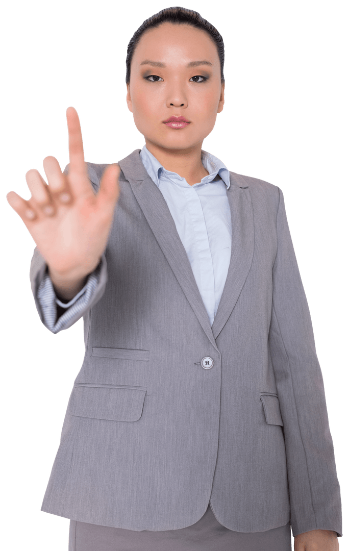 Businesswoman Pointing for Virtual Interface on Transparent Background