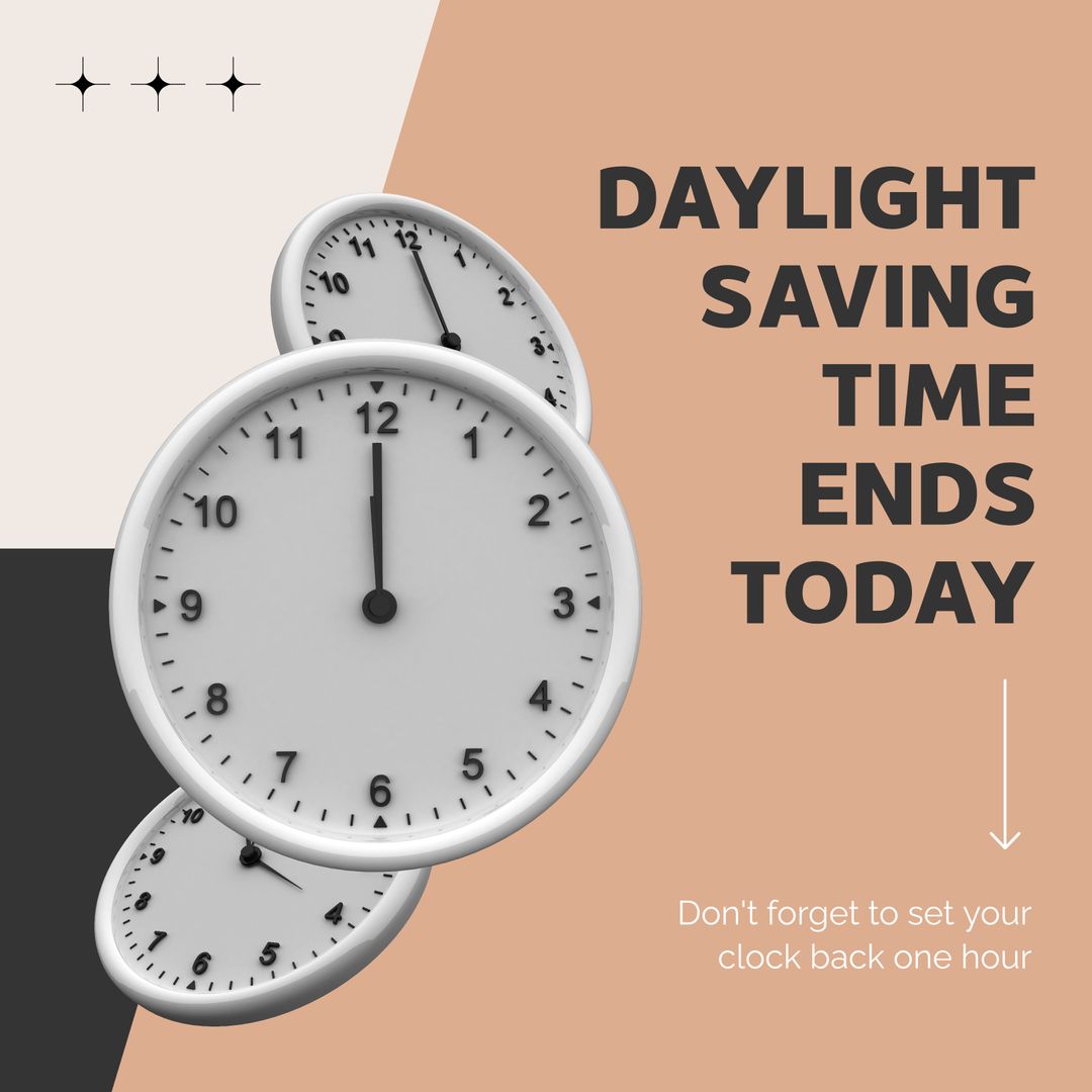 Daylight Saving Time Ends Reminder with Analog Clocks - Download Free Stock Templates Pikwizard.com