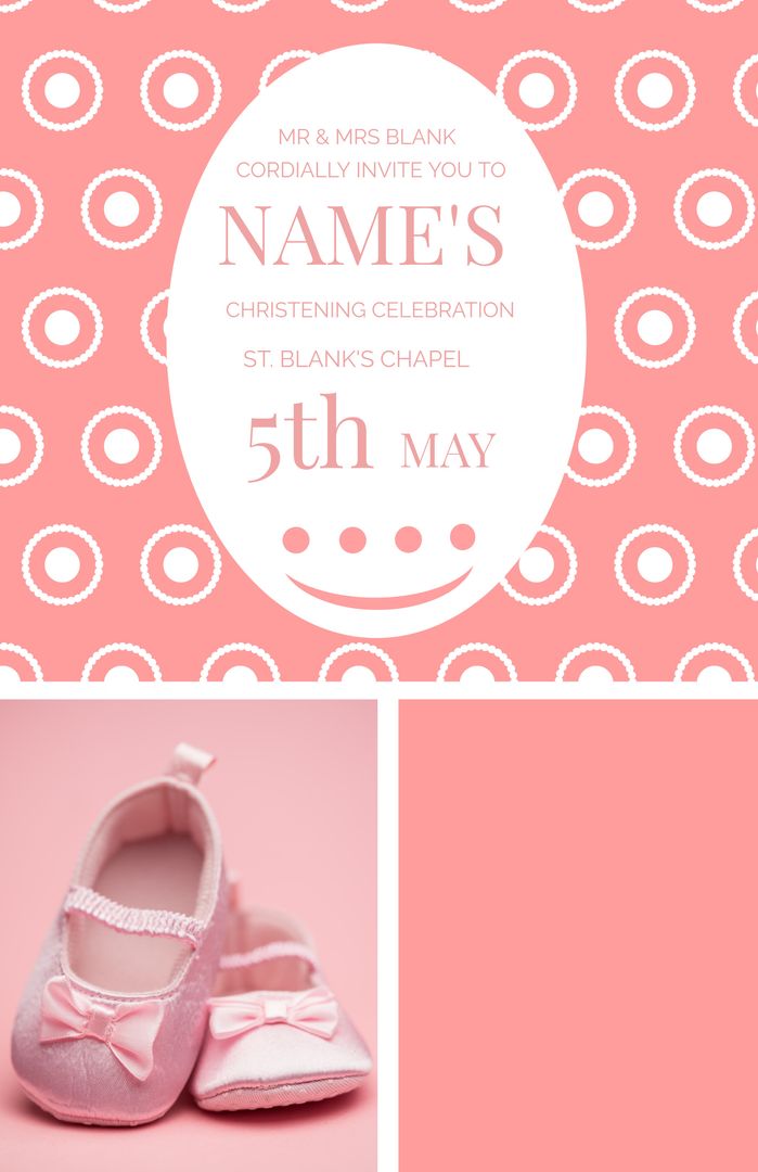 Soft Pink Baby Shoes Christening Celebration Invitation Template - Download Free Stock Templates Pikwizard.com