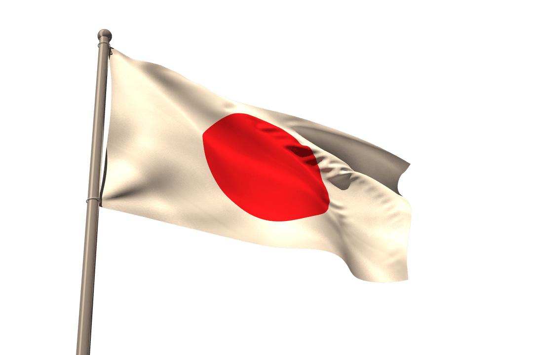 Transparent Japan Flag Waving in Wind on Isolated Background
