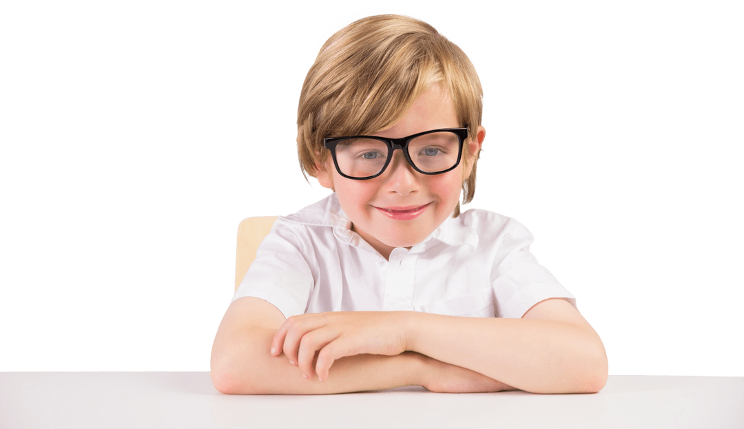 Smiling Schoolboy with Glasses on Transparent Background