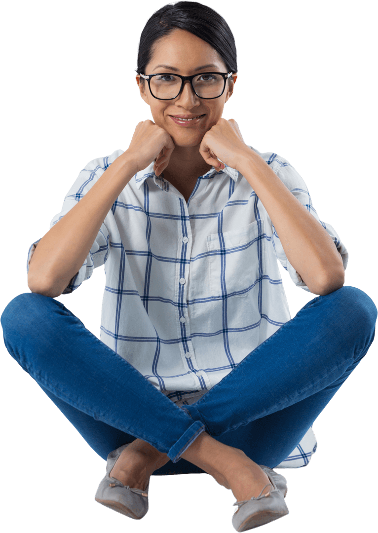 Smiling Transparent Woman in Relaxed Pose with Casual Attire