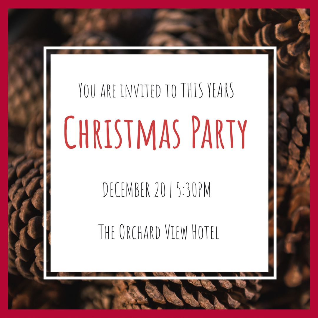 Christmas Party Invitation with Pine Cones Background
