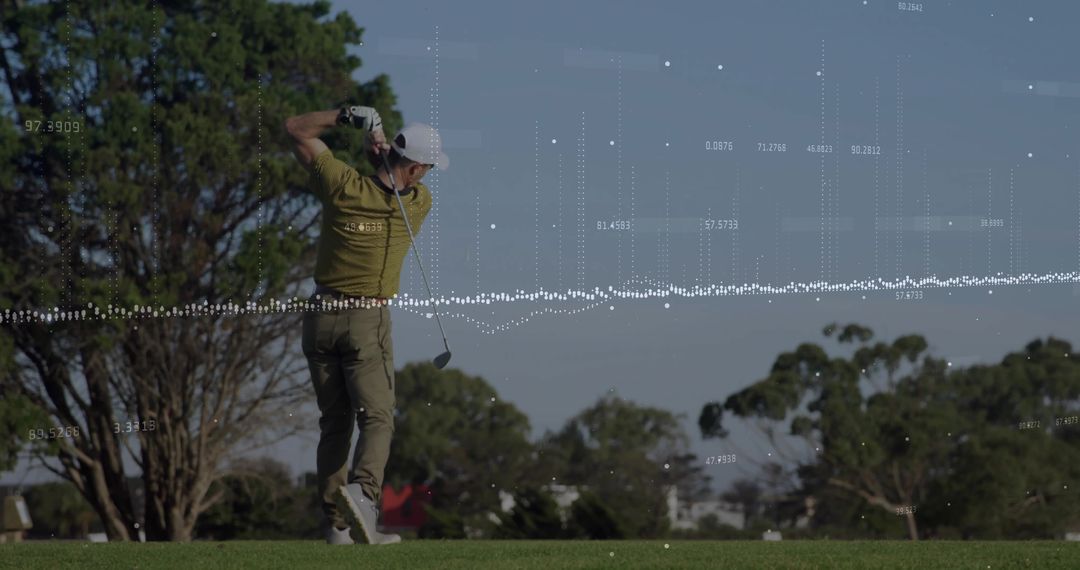 Senior Golfer Swinging on Fairway with Data Integration