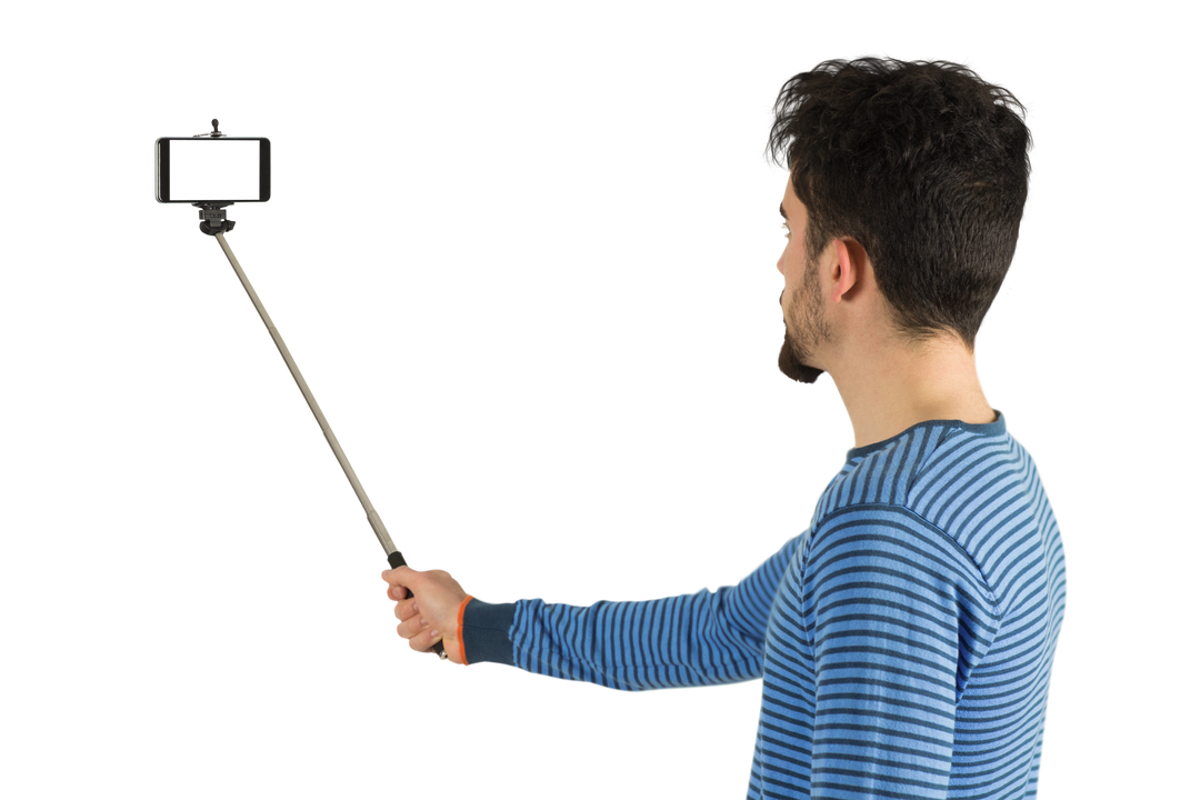 Transparent Background Casual Man Taking Selfie with Smartphone and Selfie Stick - Download Free Stock Images Pikwizard.com