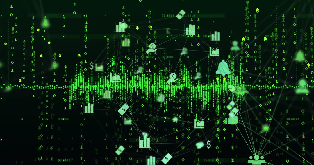Futuristic Data Network with Digital Patterns and Icons