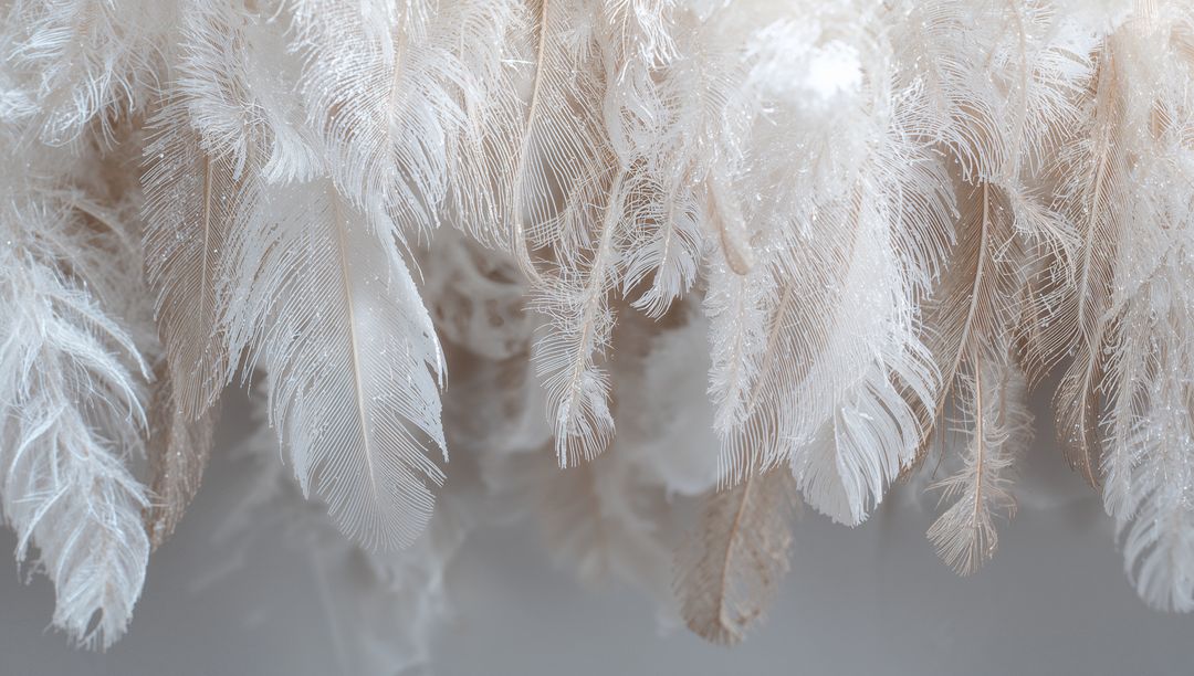 Ivory Feather Cluster Sparkling with Fine Glitter Closeup Macro Plume Texture