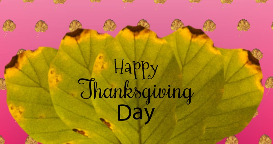 Thanksgiving Day Greeting with Autumn Leaves and Pink Background - Free Images, Stock Photos and Pictures on Pikwizard.com