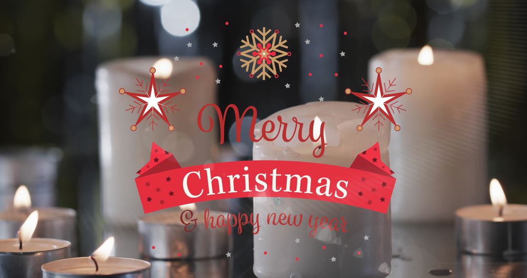 Merry Christmas Message with Lit Candles Background