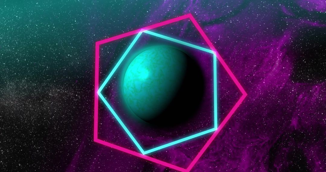 Abstract Space Geometric Shapes with Planet and Starry Sky