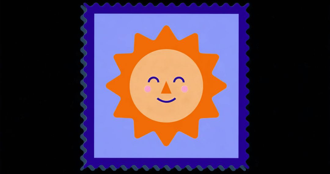 Vibrant Smiling Sun Art with Scalloped Border