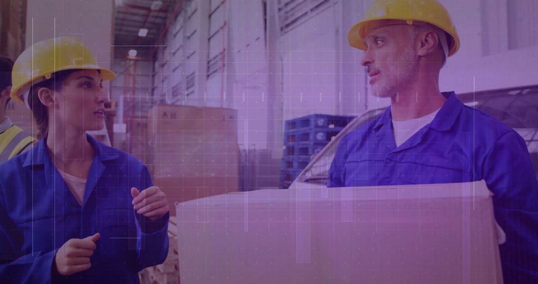 Teamwork in Warehouse with Workers Wearing Protective Gear