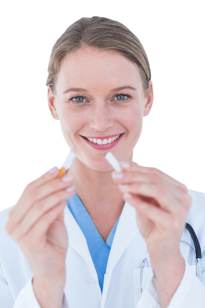 Doctor with Broken Cigarette Promoting Transparent Message on Health