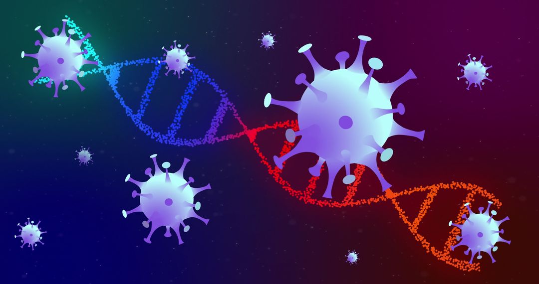 Colorful DNA Helix with Viruses in Digital Space