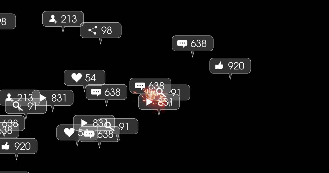 Social Media Notifications Display Over Black Background