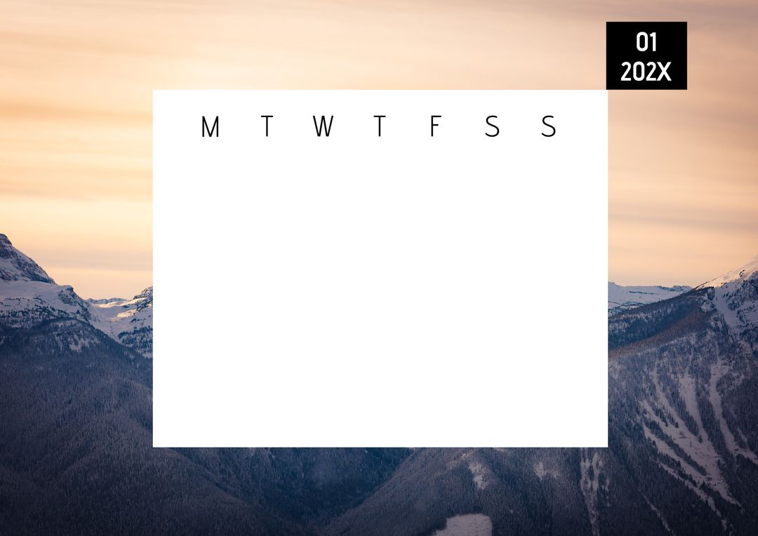 Minimalist Calendar Overlay on Serene Mountain Landscape