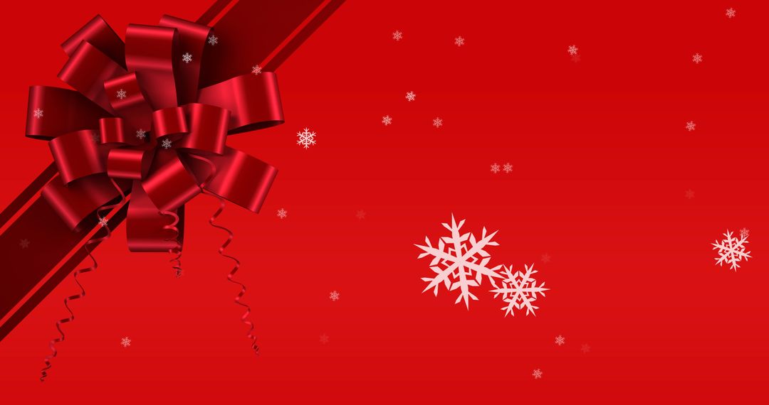 Christmas Snowflake Background with Red Ribbon