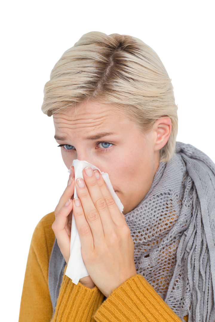 Transparent Close-Up of Sick Woman Blowing Her Nose - Download Free Stock Images Pikwizard.com