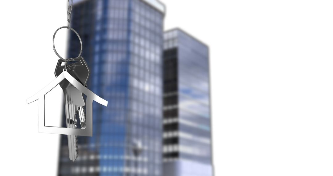 House Keychain Hanging Over Modern Skyscrapers