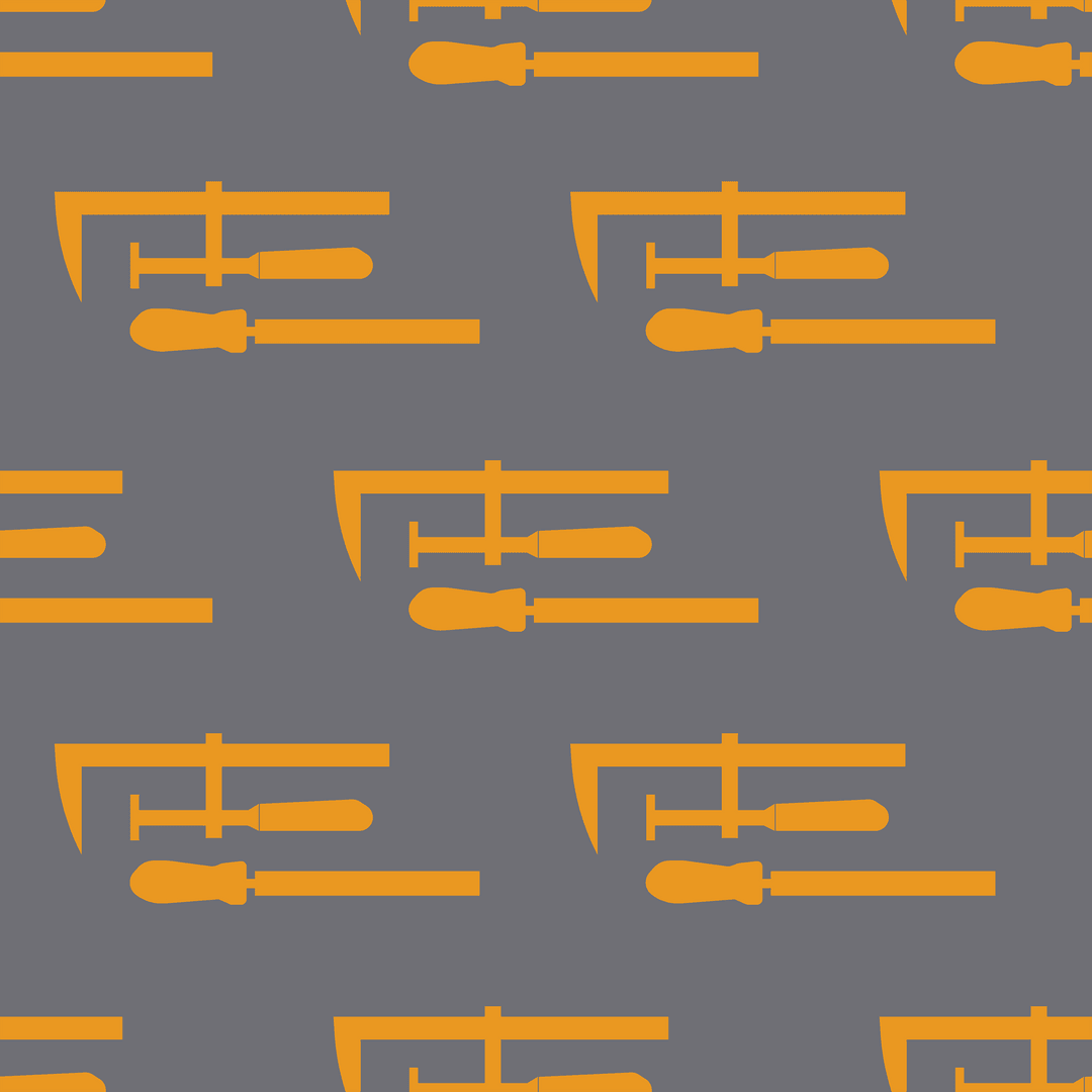 Abstract Orange and Grey Tools Pattern on Transparent Background