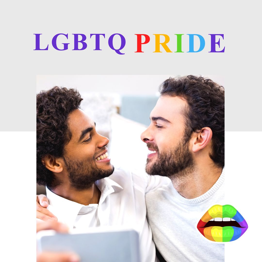 Happy Multiracial Gay Couple Taking Selfie with LGBTQ Pride Text from  Pikwizard