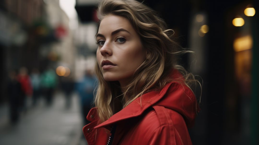 Young Woman in Red Jacket on Urban Street - Free Images, Stock Photos and Pictures on Pikwizard.com