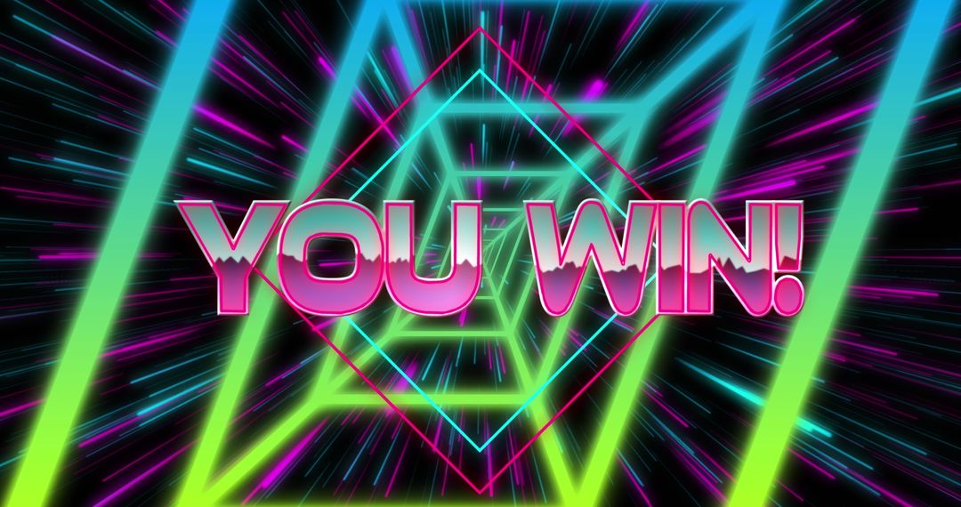 Retro Futuristic 'You Win' Text with Neon Geometric Shapes