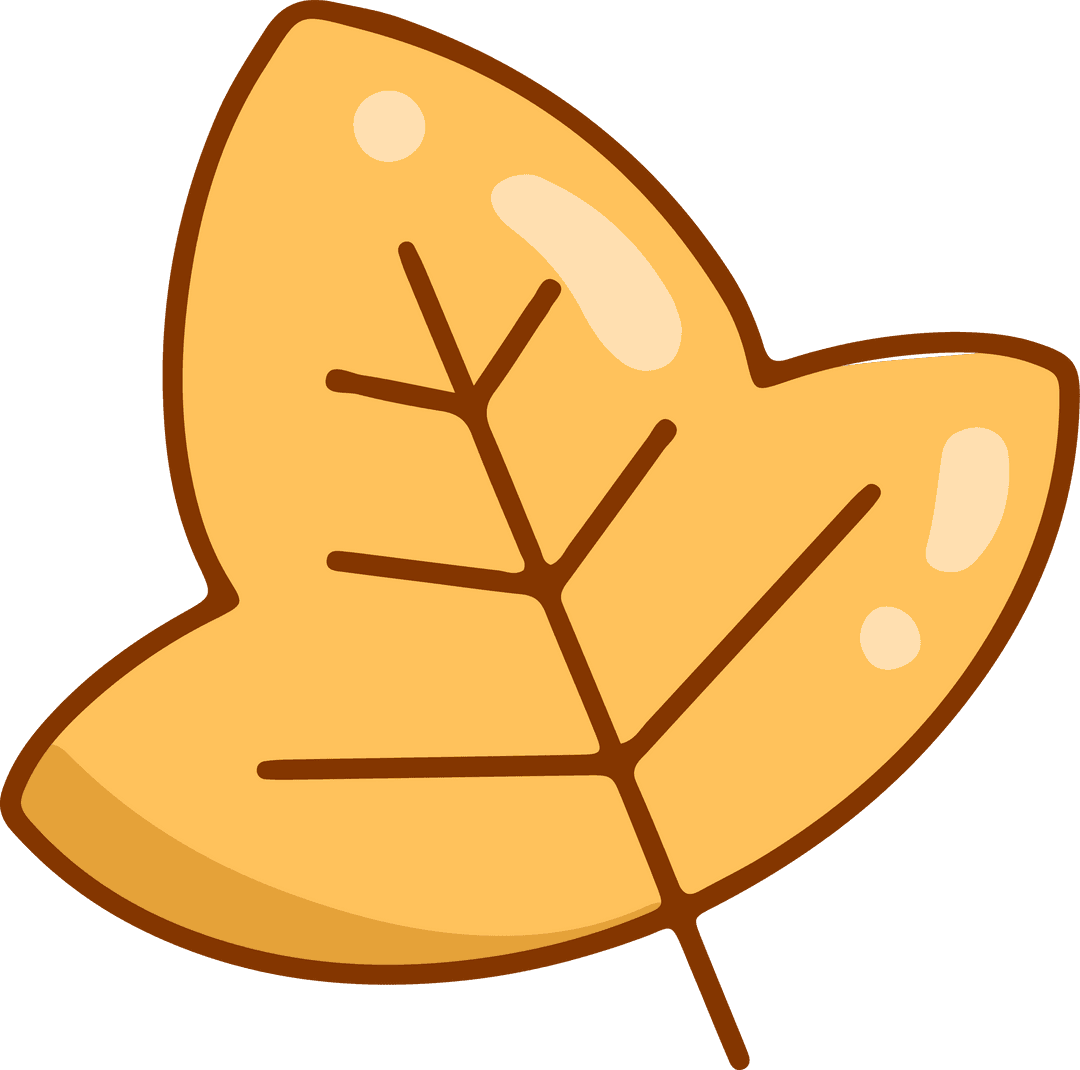 Cartoon Autumn Leaf with Glossy Brown Veins on Transparent Background