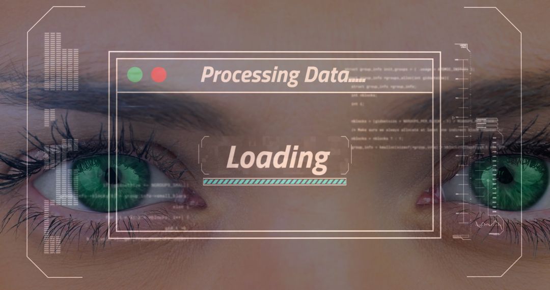 Close-Up of Woman's Eyes with Digital Data Processing Overlay