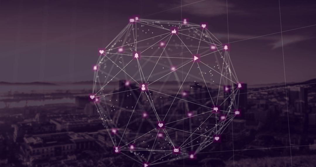 Abstract Global Networking Grid Overlapping Cityscape