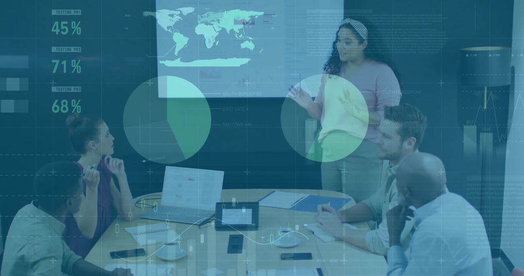 Business Team Analyzing Data in Modern Boardroom During Presentation