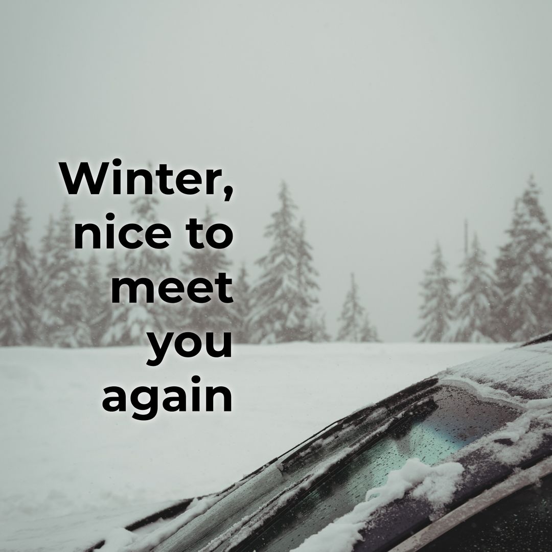 Snow-Covered Car with Forest Foreground and Winter Greeting - Download Free Stock Templates Pikwizard.com