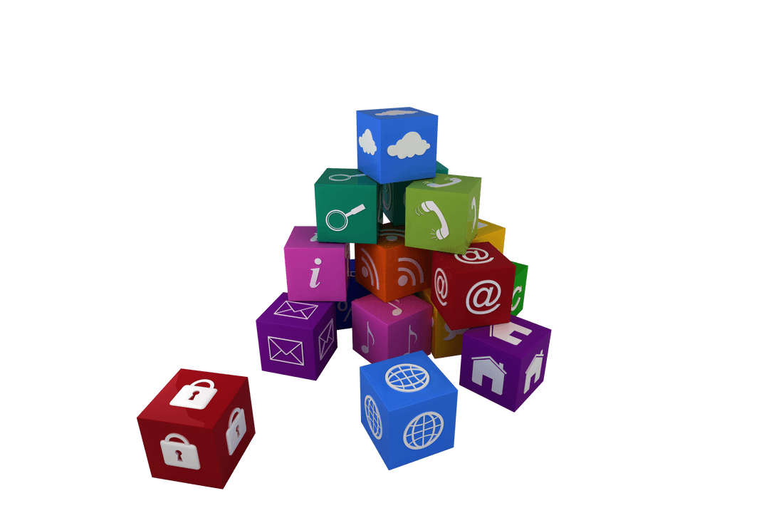 Transparent Digital Vector Blocks with Business Icons