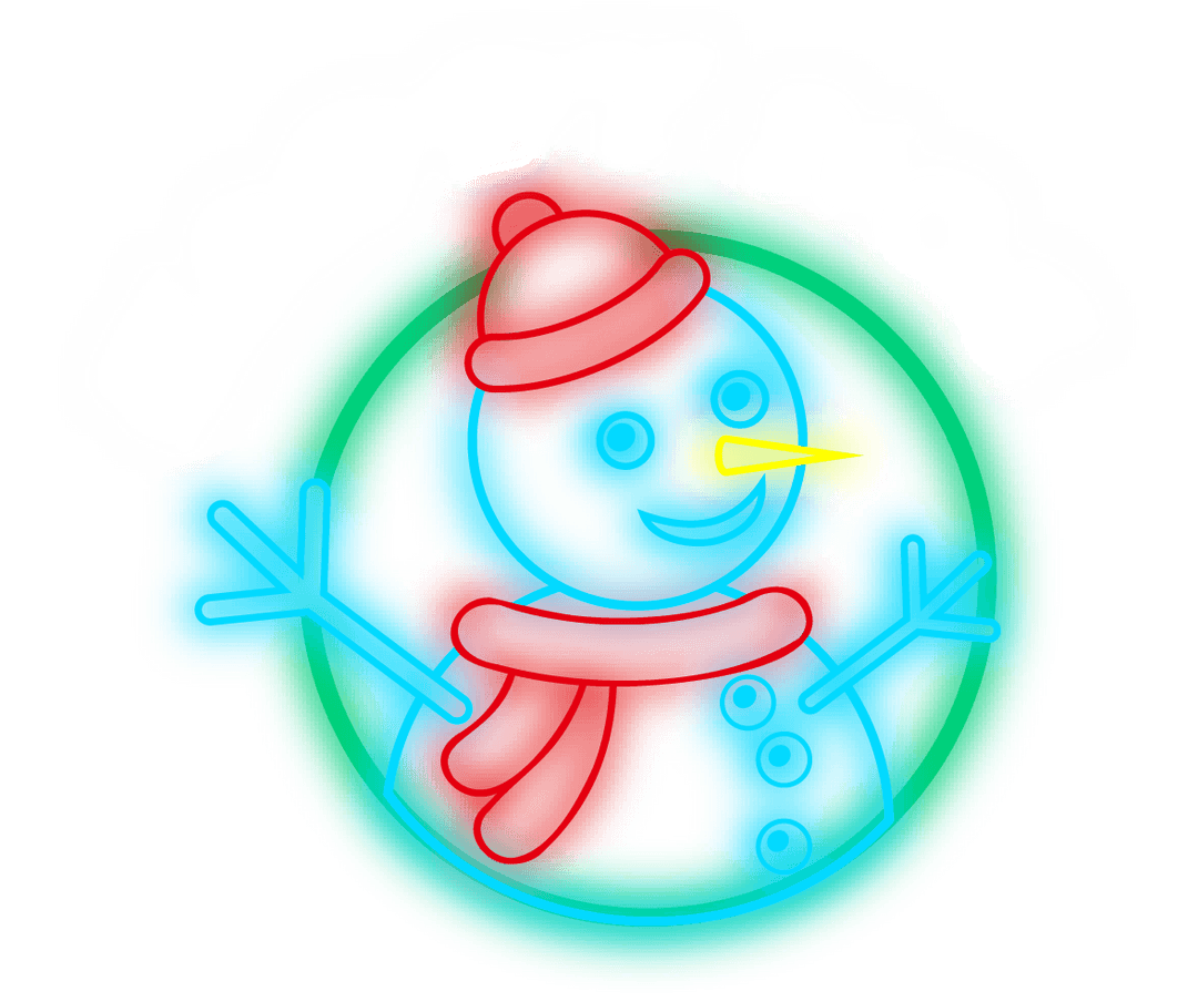 Colorful Neon Snowman with Santa Hat Neon Style Transparent Background
