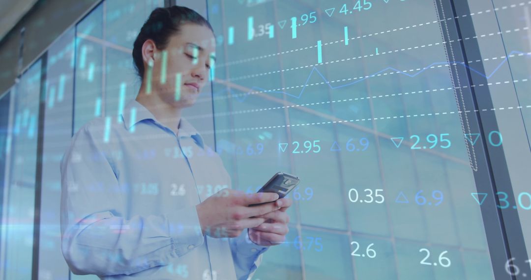 Business Executive Analyzing Stock Charts On Smartphone in Office