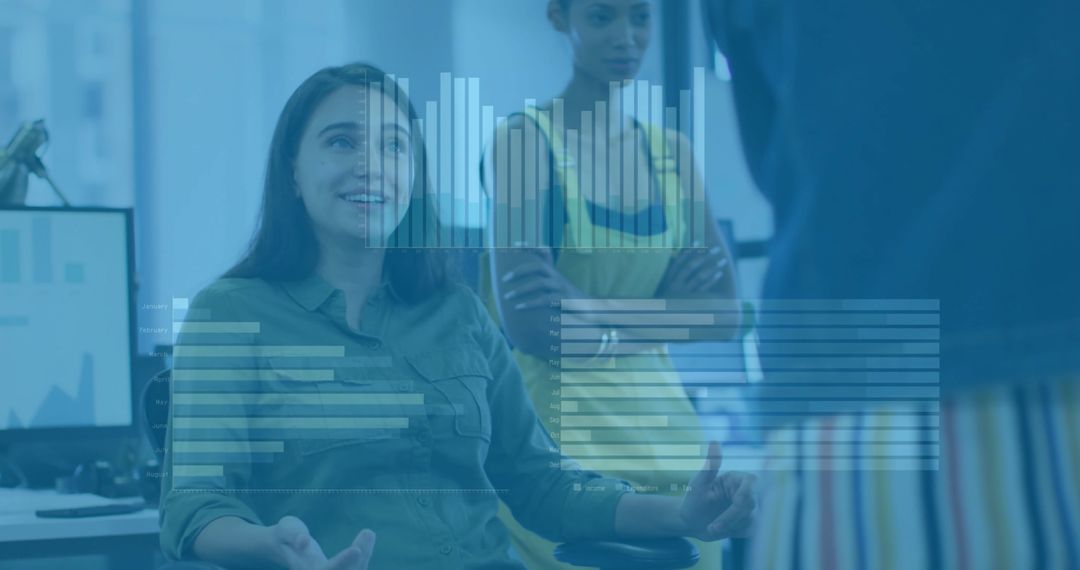 Business Team Collaborating with Digital Financial Graphics in Office